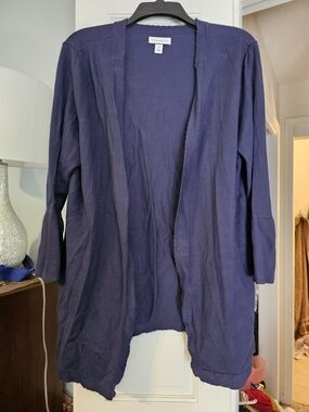 4/$25 Charter Club Navy Purple Open-Front Crewneck Cardigan